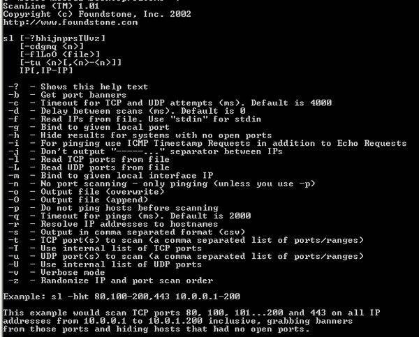 Figure 1 - Usage and syntax for the ScanLine utility